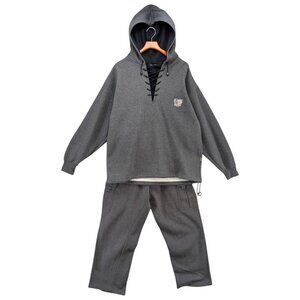 Vtg PJ Mark 2 Piece Sweatsuit Mens Grey Hoodie Cargo Sweatpants Heavyweight Sz L